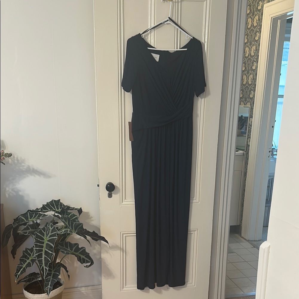 Bhldn Navy Blue Maxi Dress With Draped Bodice